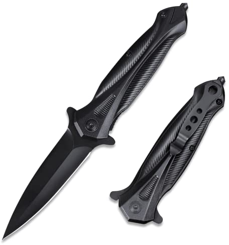 BEEK Schwarzes Klappmesser, Taschenmesser mit Clip, Einhandmesser, Outdoor Messer, EDC Messer, Geschenk für Männer