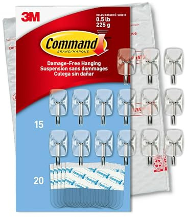 Command® Small Wire Hooks, 15 Hooks, 20 Clear Adhesive Strips, Damage Free Hanging Picture Hangers, No Tools Wall Hanging Strips for Living Spaces