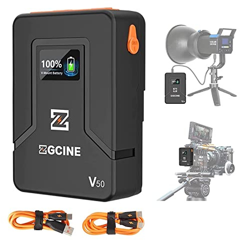 HolaFoto ZGCINE ZG-V50 Batería con Montura en V, 14,8V, 50Wh, Batería Externa de Iones de Litio para Videocámaras,Monitores de Cámara,Luces LED para Vídeo,Smartphones y Otros Equipos Digitales