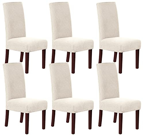 H.VERSAILTEX Stretch Dining Chair Covers Set of 6 Chair Covers for Dining Room Parsons Chair Slipcover Chair Protectors Covers Dining, Feature Textured Checked Jacquard Fabric, Ivory
