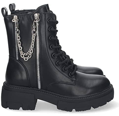 shoes&blues.es 68639-Botin de Tacon y Plataforma, para Mujer, con Cadena en Cana, Estampado Liso, Cierre de Cordones y Cremallera, Otono Invierno 2022. Talla 36 Negro