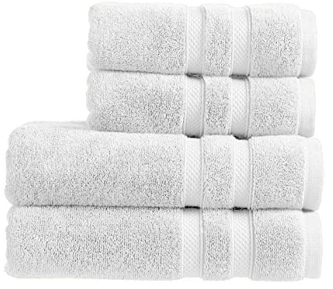 Christy Chroma Towel Set | Set of 4 | 2 Bath 2 Hand | Highly Absorbent Heavyweight 675GSM | Bold and Bright | Soft Smooth Bathroom Shower Towels | 100% Cotton | White