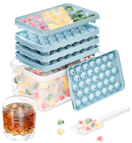 Optish Paquete de 3 bandejas de hielo para congelador, 99 bandejas de cubitos de hielo con tapa y contenedor, bandejas redondas para congelador, bandeja circular para enfriar bebidas, sin BPA