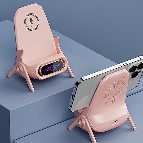 RJSQAQE Mini chargeur sans fil chaise,station de charge sans fil portable,support de téléphone fonction haut-parleur,chargeur rapide amélioré,support de téléphone multifonctionnel,support de Rose