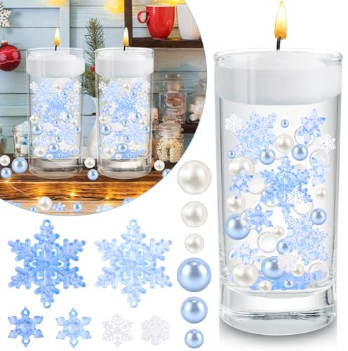 SelfTek 6146 Pieces Christmas Vase Filler P-earl for Vase Fillers Decorations, Snowflake Water Gel Beads for Vase Filler Table Centerpieces Party Decor