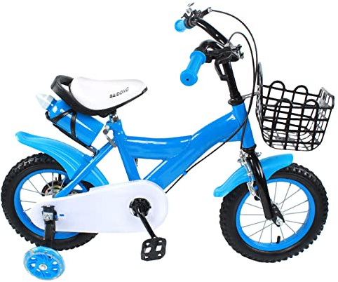 Zalydala Vélo pour enfant garçon de 2 à 7 ans - Vélo avec roues stabilisatrices, sonnettes, frein à main, acier au carbone, jaune, rouge, bleu (bleu)
