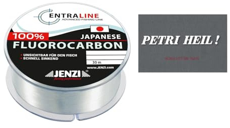 Set: 30-50 Meter, 100% Fluorocarbon Vorfachschnur von Jenzi Ø 0,16-0,39 mm Angelschnur Perfekt als Vorfach für Barsch, Zander oder Forelle + gratis Petri Heil! Aufkleber (0,21 mm - 30m - 3,08 kg)