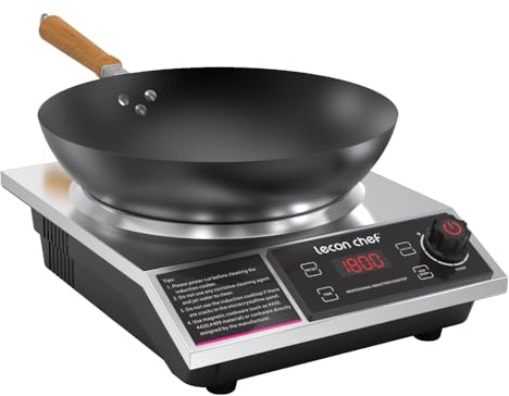 leconchef Induction Cooker with Wok 1800W Professional Electric Induction Burner with 11-Level Setting for Cooking,24-hour Timer and Preset,Keep warm,14 Carbon Steel Wok Included