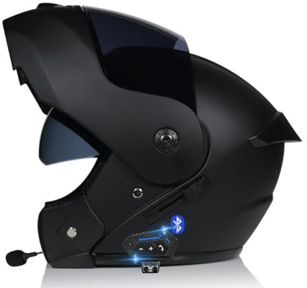 RQTEUYE Bluetooth Casques Modulables Moto ECE Homologué, Casque Moto Rabattable Casque IntéGraux Double VisièRe Microphone Double Haut-Parleur pour Hommes Femmes Adultes S-XL (21.6-24.4in)