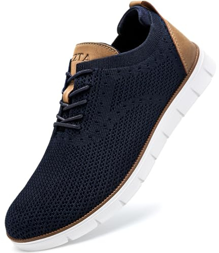 LEZTA Men's Casual Dress Sneakers Business Lightweight Oxfords Arch Support Walking Shoes(Dark Blue A Size 7)
