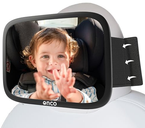 Onco Baby Car Mirror for Fixed Headrests - 100% Shatterproof & Shakeproof, Tesla-Compatible Car Mirror Baby Rear View, Non-Slip with 360° Rotation