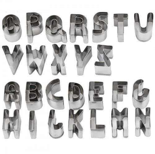 26 Stück Ausstecher Buchstaben, Edelstahl Buchstaben Ausstecher, Silber Ausstechformen Buchstaben, Klein Plätzchenausstecher Backzubehör für Fondant Torte Toast Teig Kinder Küche Feiertagsfeie