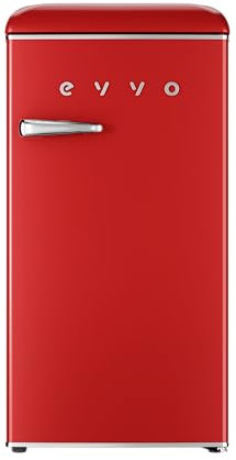 EVVO Nevera Pequeña Retro, 84 litros de Capacidad + 11 Litros de Congelador, Diseño Vintage, Bajo Consumo, Silenciosa, Control de Temperatura, Organizador, Frigorífico Mini F26 Retro Color Rojo