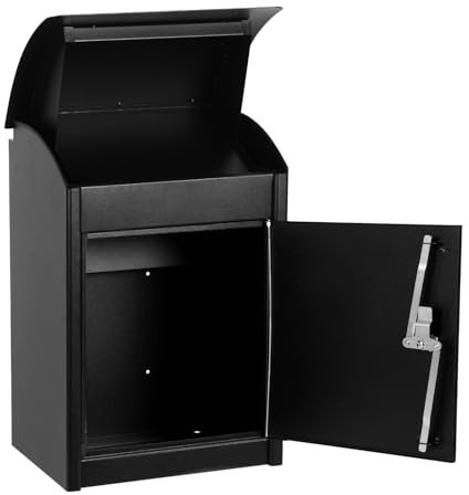 CUSROS Package Delivery Box for Outside, Extra Large Parcel Drop Box Galvanized Steel Parcel Mailbox, Wall Mounted Lockable Parcel Delivery Box with Anti-Theft Baffle for Porch, House Black