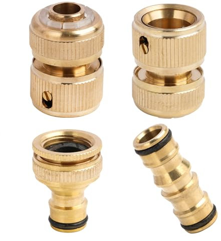 Kit de Conectores Manguera Jardin de Latón, Conector de Manguera de latón, 2 Conectores Rápidos de 1/2'', Conector Doble Macho y Adaptador de Grifo 2-en-1 de 1/2'' y 3/4''