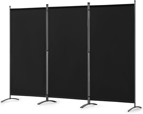 Angel Living Biombo Divisor de ambientes de 3 Paneles, biombo Protector, biombo Plegable, separadores de ambientes para Sala de Estar, jardín, Exterior Negro 243 x 169 cm
