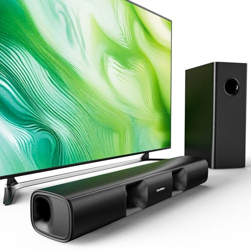 Saiyin Sound Bar for Smart TV, 90W Compact Soundbar Speaker with Subwoofer, 2.1Channel Home Theater Surround Sound System with Crisp Vocals and Deep Bass for TV PC Projector
