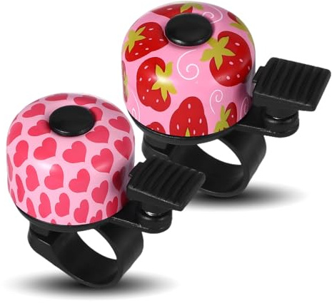 2 Stück Fahrradklingel Kinder, Klingel Fahrrad Kinder Biker Bell Fahrradglocke Laut Pink Accessoires für Mädchen Jungen Erwachsener für Rennrad Roller und Mountainbike(Liebesmuster+Erdbeermuster)