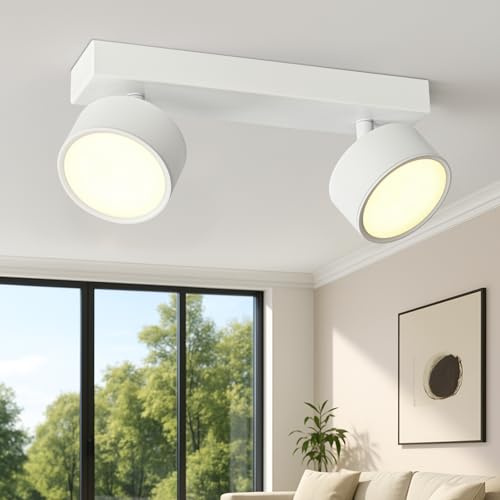 Doughelec Plafones LED Lámpara de Techo 2 Focos Orientable, Plafones de Techo Blanco LED Foco de techo 12W Blanco Cálido 3000K Plafón Pared Interior Moderno Para Cocina Pasillos Salón Dormitorios