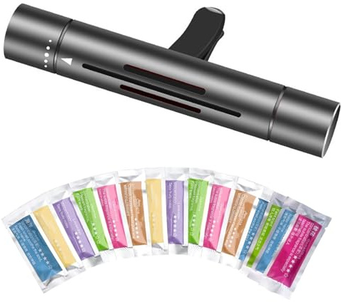 Auto Duft, Auto Duft Innenraum, Auto Lufterfrischer Innenraum, Duft für Auto, 1 Stück Auto Duftstecker mit 15 Duftstäbchen, Zylindrisches Design aus Aluminium, 80*13 mm, Ideal für Autolüftungsgitter