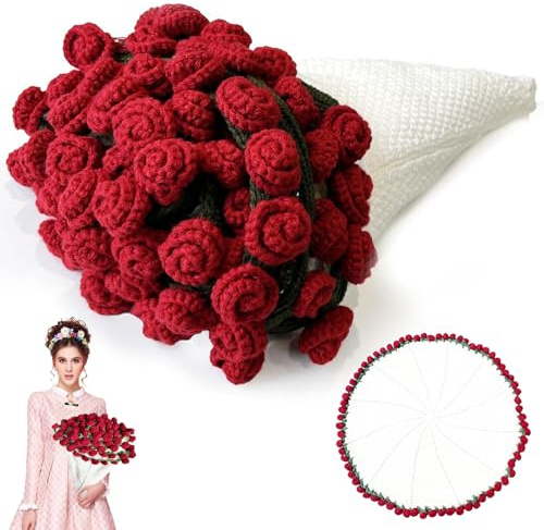 Coperta per bouquet, 60 x 60 cm, realizzata a mano, coperta con rose all'uncinetto, morbida e leggera, per compleanno, decorazione per la casa