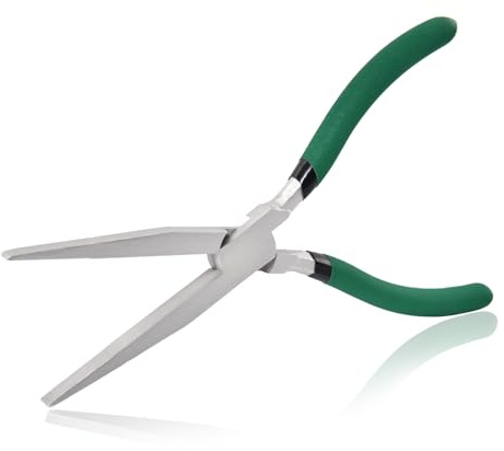 INJOYTEC Long Flat Nose Pliers Serrated Jaw Extra Long Nose Plier Duckbill Pliers Jewelry Making Supplies for Jewelry Making, Fishing, Wire Wrapping, Crafts, Flat Plier for Hard to Reach Narrow Spaces
