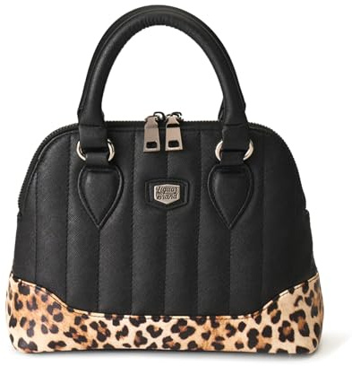 Liquorbrand Bolso de Mano Mujer | Bolso Bowling Bicolor Leopardo y Negro | Estilo Pin-Up Rockabilly | Bolso Retro Años 50 Acolchado | Modelo Lil Rocket