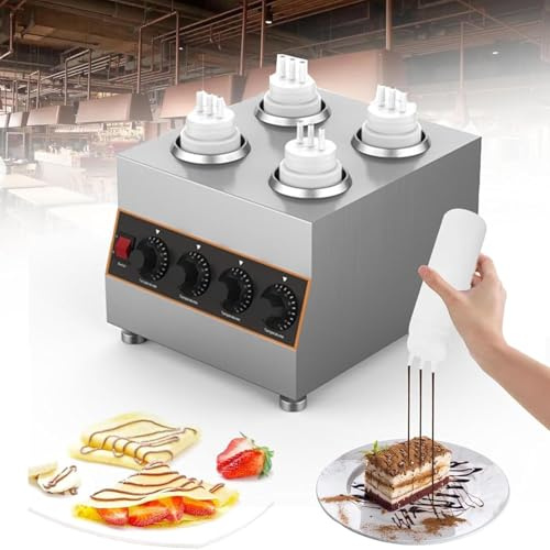 Calentador eléctrico de salsas for 4 botellas, 640 W, for conservar el calor de las salsas, temperatura regulable (30-85 °C), dos métodos de calentamiento, for calentar chocolate