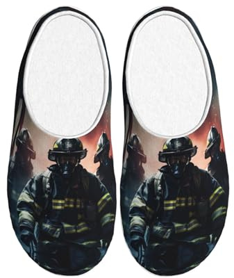 CADREWY Firefighter USA Flag Print Breathable and Cozy Washable House Slippers Unisex TPR Sole Indoor Outdoor shoes
