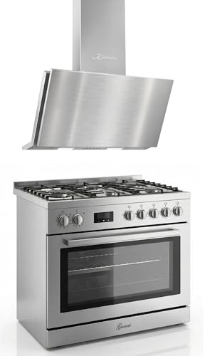 Gurari GCH E 818 x rostfritt stål gas elektrisk stående spis 90 cm 126 L naturgas fl. Gas 4 kW WOK, självrengöring köksfläkt 90 cm AT 9455 N ECO, 1250 m³/h