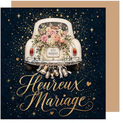 Edition Seidel Premium Carte de mariage carrée avec enveloppe. Carte de vœux pour mariés lui et elle amour voiture ancienne élégante (HQ240 SW026)
