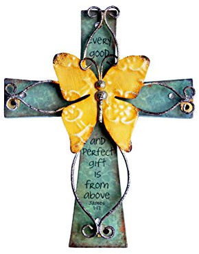 MelinSam Wooden Wall Cross Christians Cross with Antiqued Metal Butterfly and Inspirational Prayer Inscribed Blessed for Church Home Room Decoration Gifts