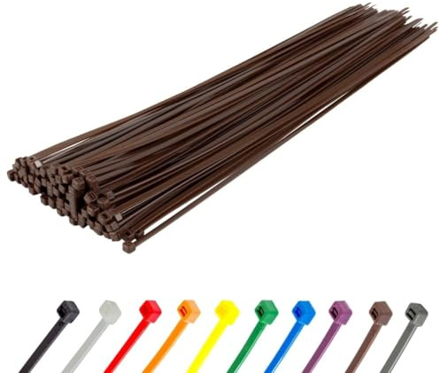 Gocableties Brown Cable Ties Heavy Duty, 450mm x 9.0mm, Pack of 100, Long Nylon Zip Ties, Plastic Tie Wraps, Secure Self-Locking Mechanism, for Home, Garden, Office and DIY