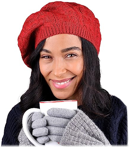 Nollia Soft Knit Solid Color Beanie, Chic, and Lightweight Crochet Knitted Style Beanie Hat for Women, One Size Slouchy Hat Red