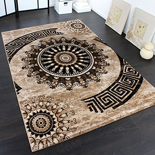 Paco Home Alfombra Salón, Diseño Clásico, Pelo Corto con Patrón Oriental Y Aspecto Mármol, tamaño:160x230 cm, Color:Marrón