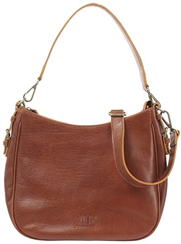 LECONI Schultertasche Henkeltasche Damentasche Umhängetasche natur weiche Ledertasche Handtasche Damen Leder 30x27x11cm braun LE0063-buf