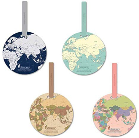 XLKJ 4 Pcs Etiquetas de Equipaje, Identificador de Maletas de Etiqueta, Etiquetas de Identificación de la Maleta Con Dibujo de Mapa Mundial