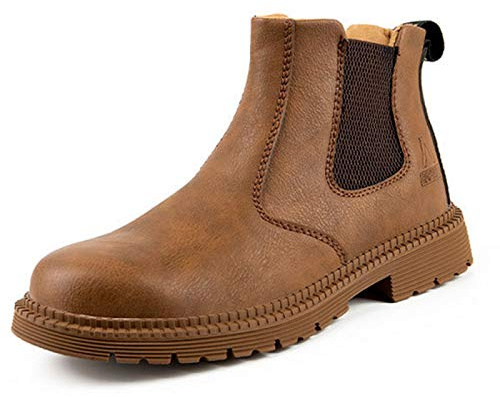 AGYE Zapatos de Seguridad Hombre, Botas de Trabajo Impermeables y Transpirables, Cuero con Punta de Acero, Slip-on, Marrón, 42 EU