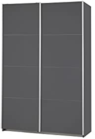 Rauch Möbel Caracas Schrank Kleiderschrank Schwebetürenschrank, Grau metallic, Schwarz, 2-TRG., inkl. Zubehörpaket Basic 2 Kleiderstangen, 2 Einlegeböden, BxHxT 136x210x62 cm