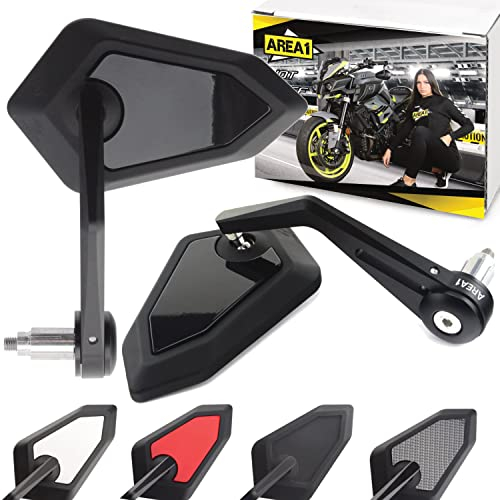 Area1 Motorradspiegel CNC Lenkerenden Motorrad Rückspiegel Set 7/8 (Rechts+Links) e geprüft, Schwarz-Glänzend. Kompatibel mit KSR