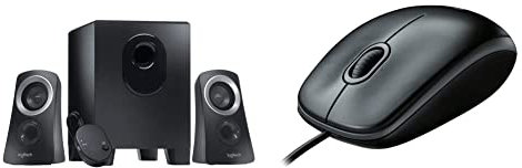 Logitech Z313 2.1 Sistema Di Altoparlanti Multimediali Con Subwoofer, Audio Full Range, 50 Watt & B100 Mouse Usb Cablato, 3 Pulsanti, Rilevamento Ottico