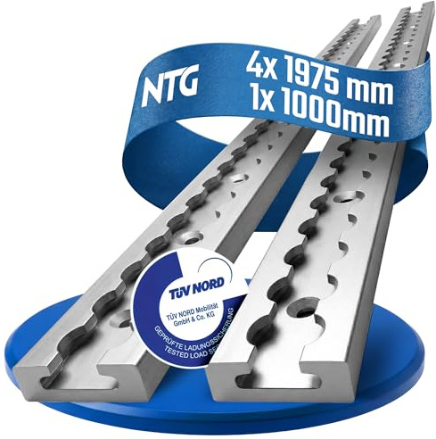 NTG Airline-skenor i aluminium, set fyrkantig form 1–20 meter – fyrkantig airline-skena för lastsäkring – borrad och anodiserad – lastrem/1 meter och 2 meter (9 meter (1 meter + 4 x 2 meter))