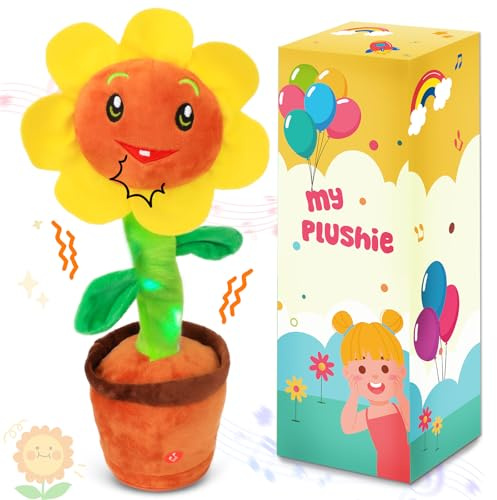 Easfan Singing Dancing Sunflower Talking Toy Electric Musical Plush Repeat What You Say Funny Speaking Interactive Toy Birthday for Kids, 14