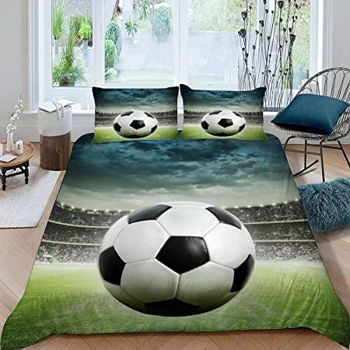 TiaoTian Bettwäsche 135x200 Fußball Kinder Bettwäsche Set Leicht Atmungsaktiv Mikrofaser 3 Teilig Karikatur Sport Bettbezug mit Reißverschluss 2 Kissenbezüge 80x80 Jungen Mädchen