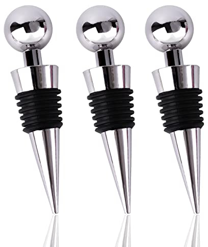AYNKH 3PCS Reusable Bottle Stoppers, Stainless Steel Durable Wine Saver Beer Sealer Champagne Corks of Opened Wine