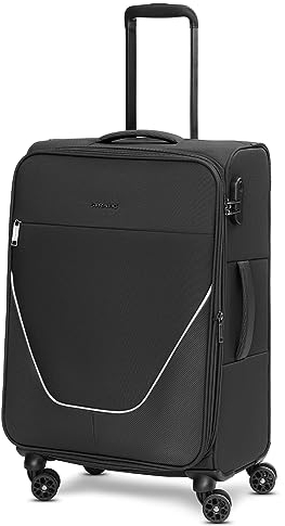 Stratic taska Trolley | Koffer groß aus leichtem Polyester mit Dehnfalte, 4 Rollen, einem Kreuzpackgurt, arretierbarer Griff und Zahlenschloss | 42 cm x 26 cm x 65 cm | 3.3 kg