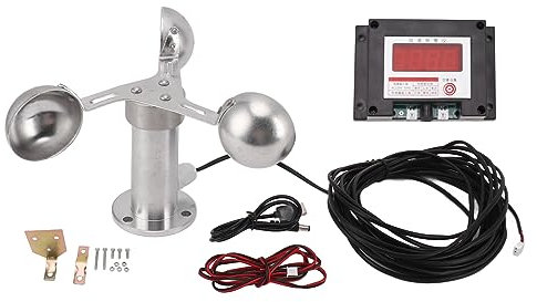TOPINCN Tower Crane Wind Speed Meter, Digital Anemometer with Alarm, 3-Cup Design, 8m Cable, Aluminium Alloy Construction, USB Powered, for Power Plant and Weather Monitoring