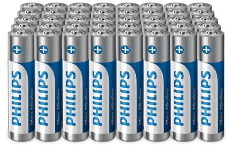 Philips Ultra AAA alkaliska batterier – tillförlitlig för fjärrkontroller, leksaker och små prylar, 40 stycken