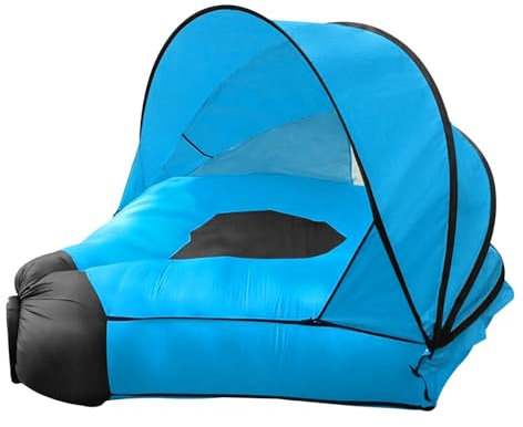 cadciehe Inflatable Sofa with Canopy, Canopy Island Inflatable Lawn Bed, Camping Island with Sunshade, Inflatable Lounger Air Sofa Inflatable Lazy Bed with Canopy Sky Blue