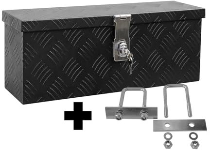 Truckbox DB015 Schwarz + inkl. Montagesatz MON3002 Deichselbox, Werkzeugbox, Alu Riffelblech, Alubox, Staukasten, Anhängerkiste - ca. 13 Liter, Edelstahlhaus GmbH